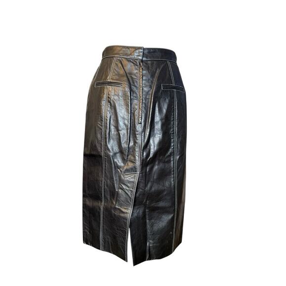 Proenza Schouler Size 8/10 M 100% Leather Midi Skirt Contrast Stitch - Picture 3 of 10